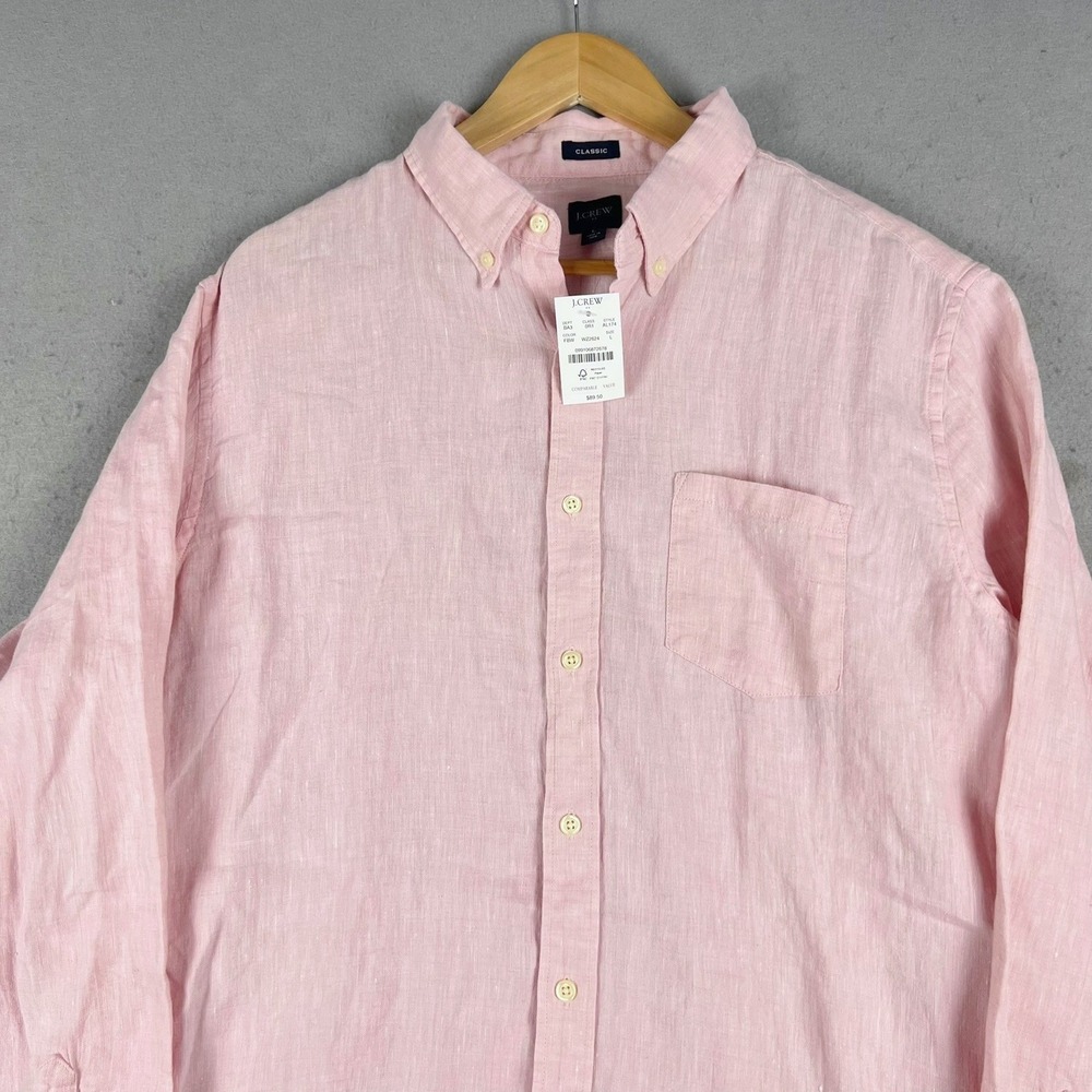 NEW J.Crew Mens Classic Fit Linen Long Sleeve Button Down Shirt Pink Size L